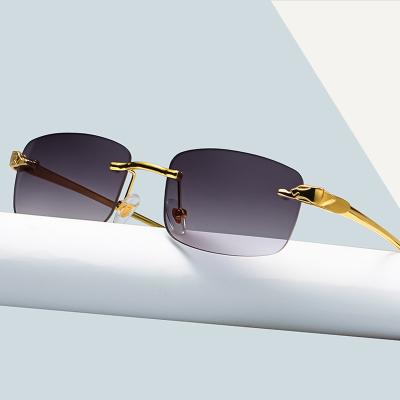 China Fashion Sunglasses Cheetah decoration frameless square sunglasses color men and women retro leopard head metal sunglasses cross-border 2022 for sale