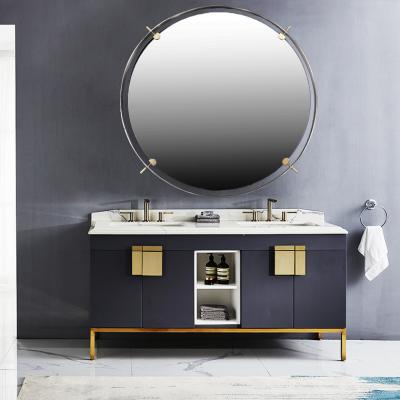 China Dia.910mm Stailess Vintage Round Shape Mirror Wall Hanging Traditional Brass Steel Framed Bath Mirrors for sale