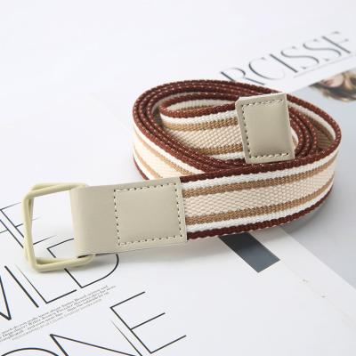 China Adult Custom Designer Casual Double-Ring Soft Buckle Striped Color Canvas Women Belt for sale