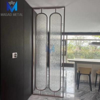 China Durable Glass Room Divider Partition Wall Decraotive Metal Frame Waterfall Screen for sale