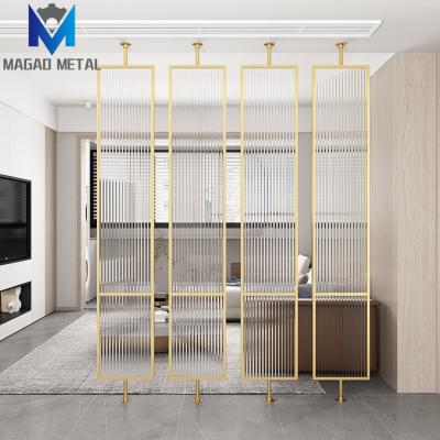 China Durable Magao Custom Design Decorative Stainless Steel Hanging Screens Floor To Ceiling Revolving Room Divider for sale