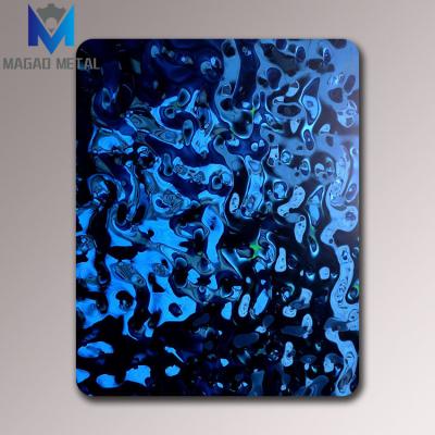 China Hotel Gem Blue Stainless Steel Water Ripple Plate 8K Mirror Color Sheet For Engineering Decoration for sale