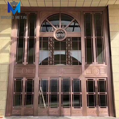 China Foshan Waterproof Modern Rose Gold Front Door Sliding Hotel Glass Front Doors For Commercial Buildings for sale