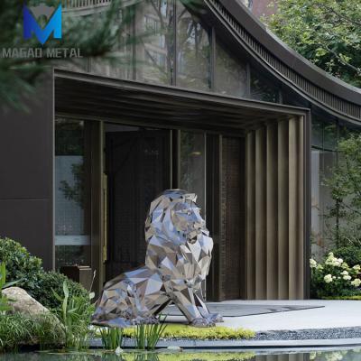 China Europe Stainless Steel Garden Sculpture Outdoor Art Abstract Animal Lion Carving for sale