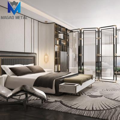 China Durable Villa Living Room Stainless Steel Frame Room Divider Bathroom Metal Glass Partition Door for sale