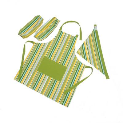 China Cheap Reusable Adjustable Dirt Proof Wholesale Neck Strap Kitchen Cooking Stripe Sleeve Apron Set for sale