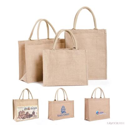 China Natural Handled Tote Bag Foldable Jute Shopping Bag Reusable Jute Jute Bag With Handle for sale