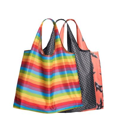 China Rainbow Portable Foldable Waterproof Shopping Bag Polyester Large Shopping With Large Capacity for sale