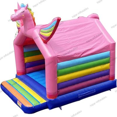 China Environmental protection 2021 Unicorn Small Inflatable Bouncy Castle pink high quality for children for sale