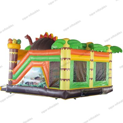 China Latest Environmental Protection Inflatable Dinosaur Nervous Kids Jumping Water Castle Bounce House With Slide for sale