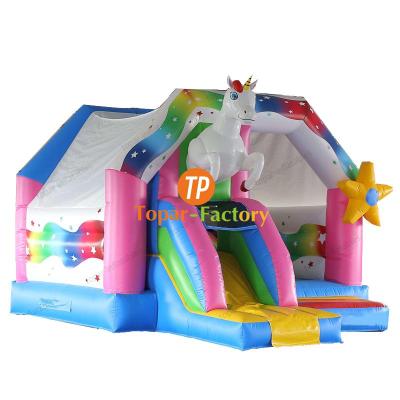 China Environmental Protection Factory Kids Unicorn Kids Bouncy Castle With Inflatable Slide for sale