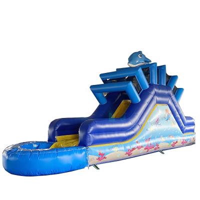 China Popular blue environmental protection dolphin cheap adult size inflatable water slides water slides swimming pool for sale for sale