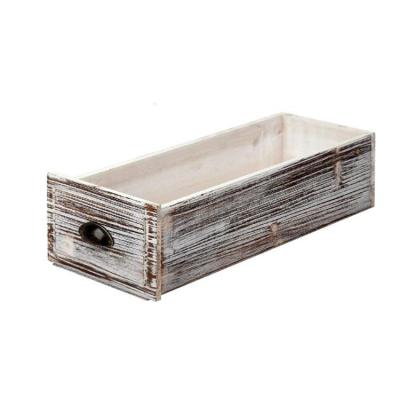 China Durable Material Rectangular Outdoor Decorative Distressed Wooden Flower Pot Whitewash Cabinet Drawer Planter Box for sale