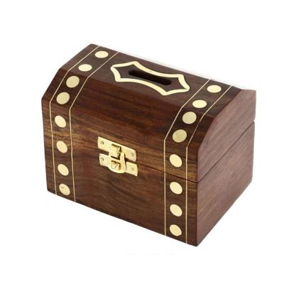 China Mordern Wooden Coin Bank Storage Chest Holiday Piggy Bank Money Saving Box for sale