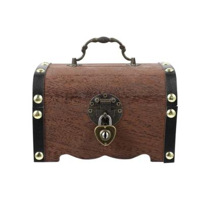 China Mordern Retro Wooden Treasure Chest Storage Box Wooden Piggy Bank With Lock And Keys Money Wooden Storage Box for sale