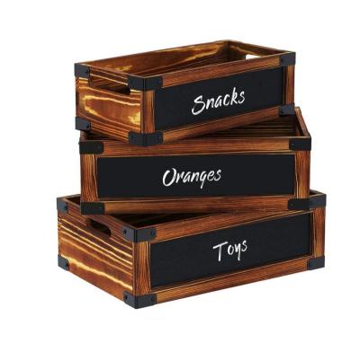 China Custom Size Eco-Friendly Storage Crates Wooden Crates With Handles And Hanging Wall Mounted Chalkboard Crate Wooden Box for sale