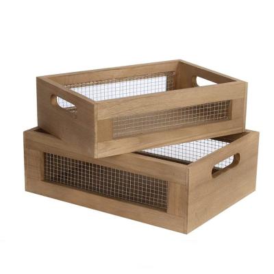 China Crates Decorative Rustic Eco-Friendly Nesting Wooden Baskets Organizer Paulownia Countertop Wooden Storage Box for sale