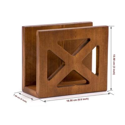 China Environmental Friendly Rustic Brown Christmas Kitchen Countertop Table Napkin Holder Solid Wooden Napkin Holder for sale