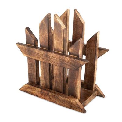 China Environmental Friendly Vintage Wooden Napkin Holder Home Shaped Upright Organizer Tissue Box Woodne Papers Display Rack for sale