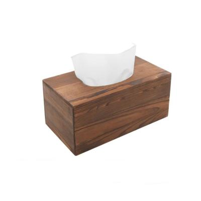 China Environmental Friendly Rustic Brown Country Torched Bathroom Facial Tissue Box Holder Cover Wooden Towel Dispenser for sale