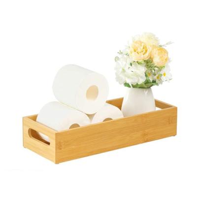 China Modern Toilet Paper Storage Box Bamboo Bathroom Tray With Handles Wooden Toilet Paper Holder Organizer Box for sale