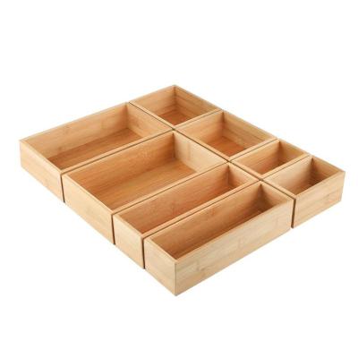 China Bamboo Box of 8 Pcs Viable Utensil Tray Organizer Drawer Kitchen Storage Box Dividers Flatware Holder Cutlery Kitchen Utensils for sale