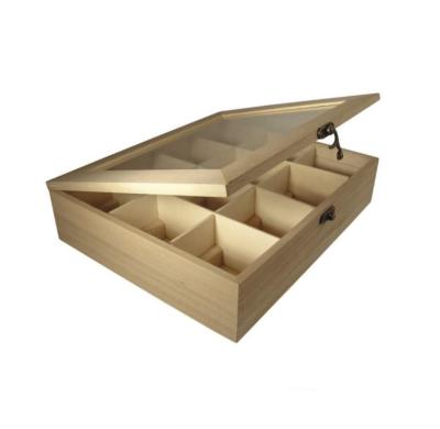 China Handmade Cheap Price Paulownia Tea Storage Box With 12 Compartments DIY Handmade Wooden Tea Box for sale