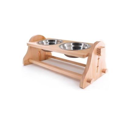 China Manufactural Wooden Raised Food Bowl Holder Cat Dog Pet Feeders Sustainable Plant Small Animal Wooden Holder for sale