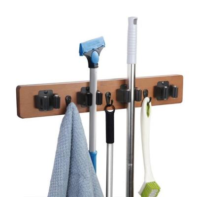 China Durable Heavy Duty Tools Wooden Wall Mounted Hanger Organizer Broom Broom Holder Organizer for sale