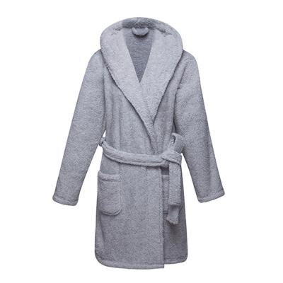 China Thermal Hot Selling Gray Flannel Bathrobe Solid Color Sleepwear Men and Women Hooded Flannel Bathrobe Long Robe for sale