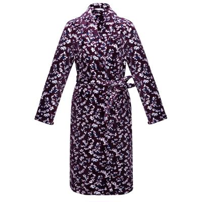 China Adults Thermal Flannel Bathrobe Extra Long Thick Purple High Quality Colorful Bathrobe Printed Long Robe for sale