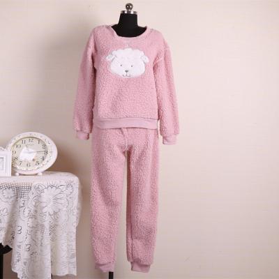 China Wholesale Womens Thermal Lamb Furry Wool Pajamas Two Piece Pajamas Long Sleeve Soft And Comfortable Pink Pajamas for sale