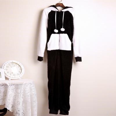 China Hot Selling Thermal Flannel Animals Women Bathrobe Bathrobe Black And White One Piece Zipper Pajamas for sale