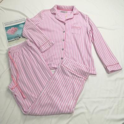 China Coral two-piece winter fleece fleece pajamas high quality pink stripe thermal flannel homewear for sale