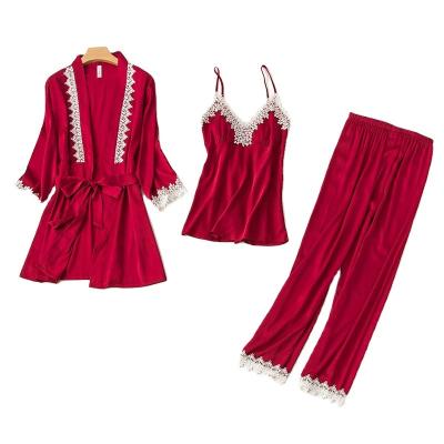 China Wholesale QUICK DRY warm bathrobe for women satin top red pajamas set home suit suitable for spring summer for sale