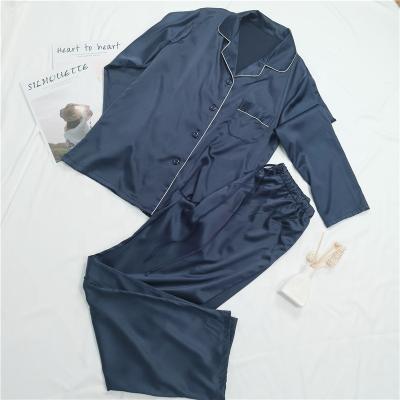 China Super Soft Mens Silk Satin Pajamas Set Classic Loungewear Sleepwear for sale