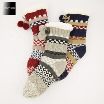 China Hengyuan Breathable Women Chunky Cable Knit Fleece Lined Non-Slip Slipper Socks for sale