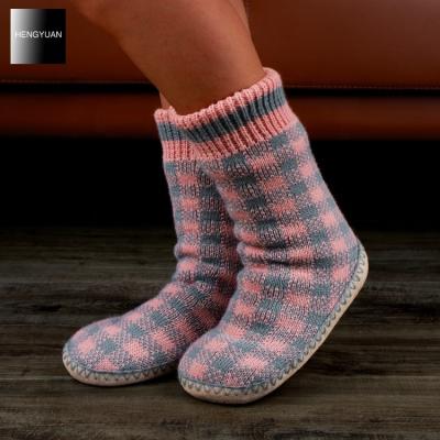 China Hengyuan Custom Breathable Women Fleece House Slipper Socks, Slipper Socks Sole for sale