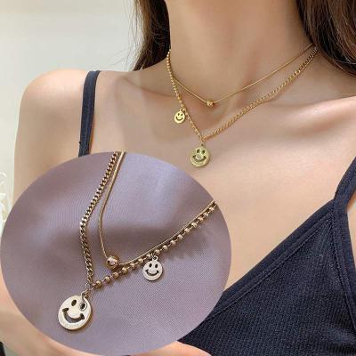 China Female clavicle chain new 2022 face temperament INS cold wind fashionable net red smiley multi-layer necklace casual/sports for sale