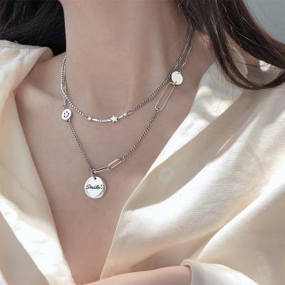 China FASHIONABLE New Arrival 925 Sterling Silver Vintage Stacked Stars Necklace Letter Circle Smile Clavicle Necklace For Women for sale