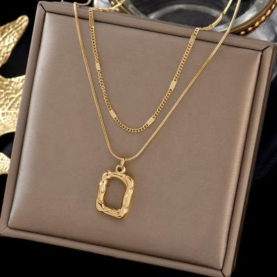 China Gold Fashionable Double Square Europe and America Style Stainless Steel Irregular Geometric Necklace for Gift for sale