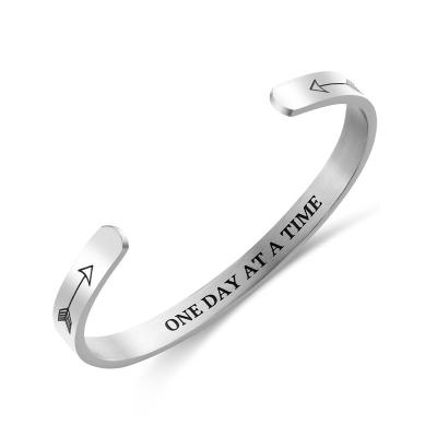 China Fashion jewelry 316 stainless steel opening bracelet European and American flat inscription adjustable size bracelet for sale