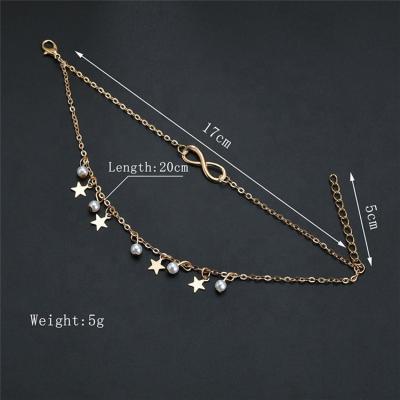 China New FASHIONABLE European and American Golden Eternal Pentagon Beaded Double Layer Beach Dangle Anklet For Ladies for sale