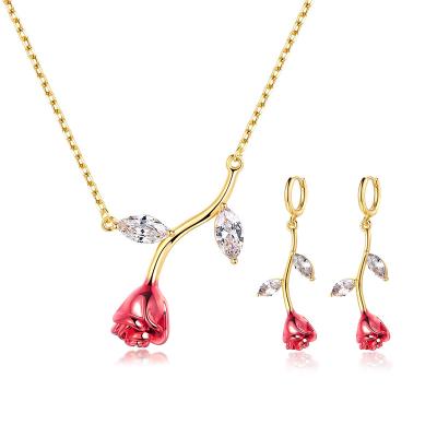 China Hot Selling Romantic Border Rose Exquisite Earrings And Necklaces Set For Girlfriend for sale