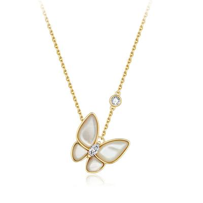 China Simple Design Romantic Jewelry Exquisite Zircon Mother Fritillary Necklace S925 Sterling Silver Butterfly Pendant Necklace For Women for sale