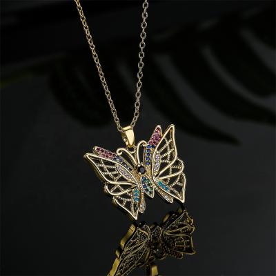 China New Design FASHIONABLE Luxurious Luxurious Micro Zircon Copper Zircon Copper Gold Plated Butterfly Pendant Necklace True For Woman for sale