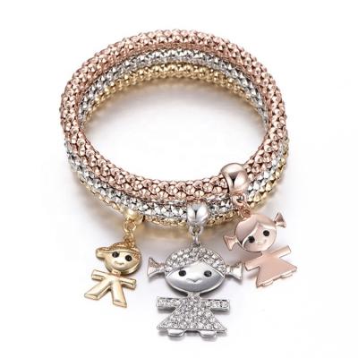 China New European and American Girl Romantic Diamond Pendant Stretch Mother of Three Daughters Bracelet for Mother and Daughter Memorial for sale