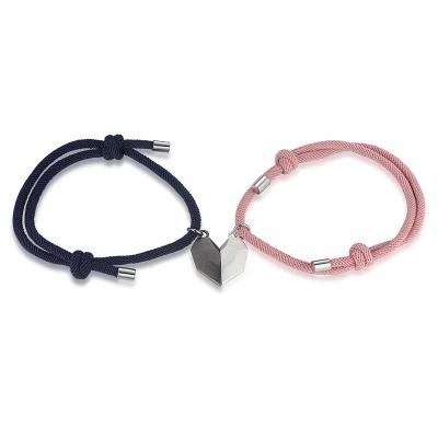 China Fashion Romantic Wholesale Custom Single Pair Men's And Women's Bracelets Copper Love Magnet Attraction Couple Bracelet For Gift for sale