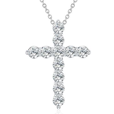 China Wholesale Trendy Fashion Silver Thin Snake Chain Inlaid Zircon Cross Necklace For Woman for sale