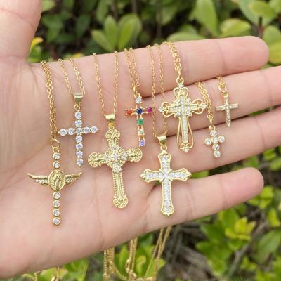 China 2022 Best Selling Hiphop Hip Hop Jewelry 18K Gold Plated Microset Pendant Brass Zircon Cross Necklace For Woman for sale